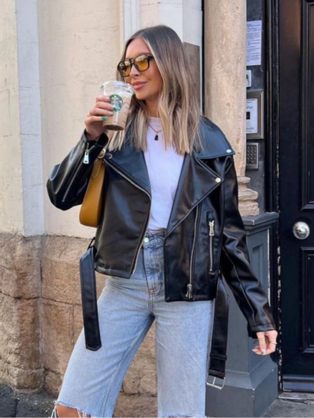 Black Faux Leather Moto Jacket - Women